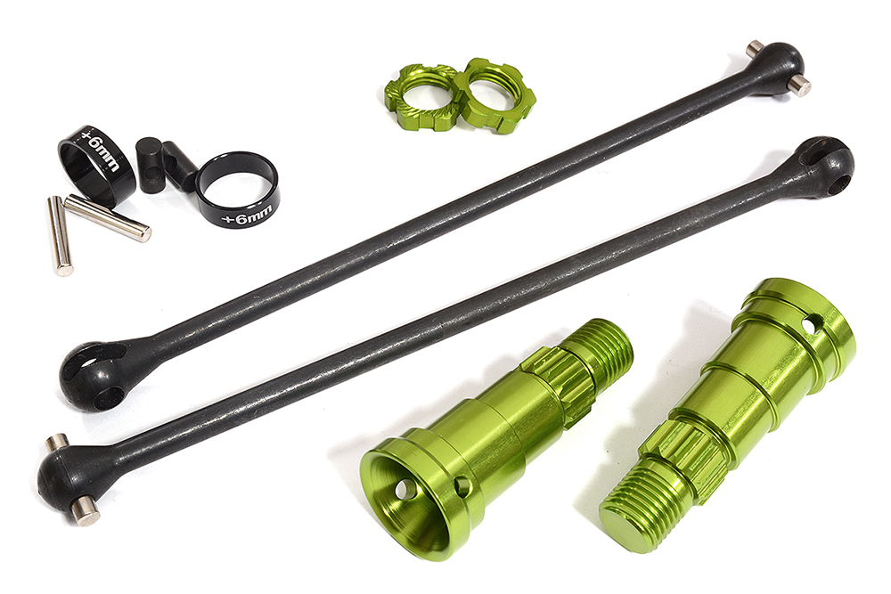 C30193GREEN Universal Drive Shafts w/ +6mm Ext. Stub Axles (2) for TRX 8S X-Maxx 4X4 7750X - Image 1