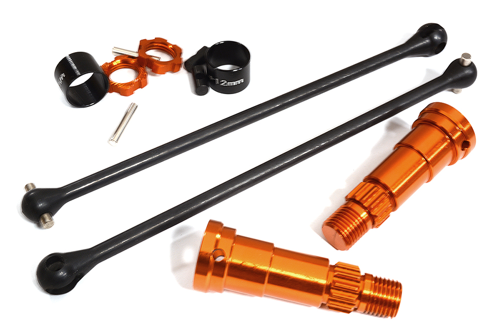 C30194ORANGE Universal Drive Shafts w/ +12mm Ext. Stub Axles (2) for TRX 8S X-Maxx 4X4 7750X - Image 1