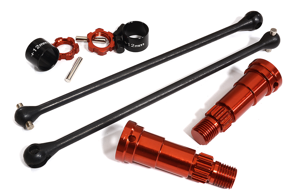 C30194RED Universal Drive Shafts w/ +12mm Ext. Stub Axles (2) for TRX 8S X-Maxx 4X4 7750X - Image 1