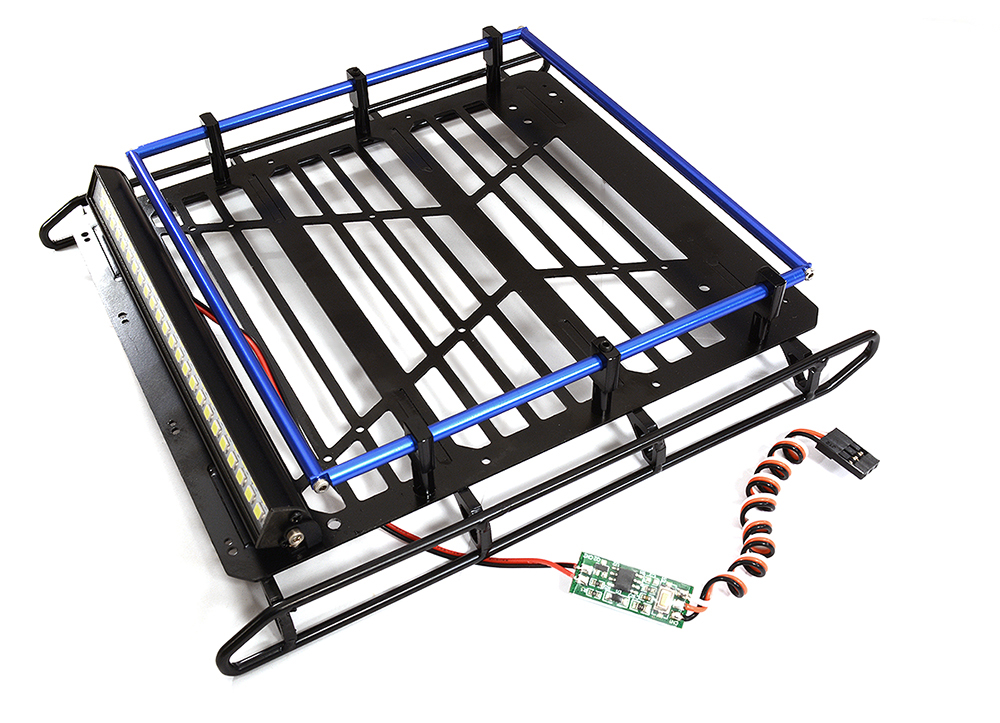 C30217BLUE Roof Top Luggage Tray 190x175x40mm w/ LED Light Bar for Axial SCX10 II 6X6 - Image 1