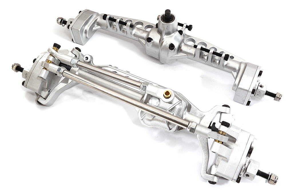 C30318SILVER Billet Machined Front & Rear Axle Assembly for Axial 1/10 SCX10 II - Image 1