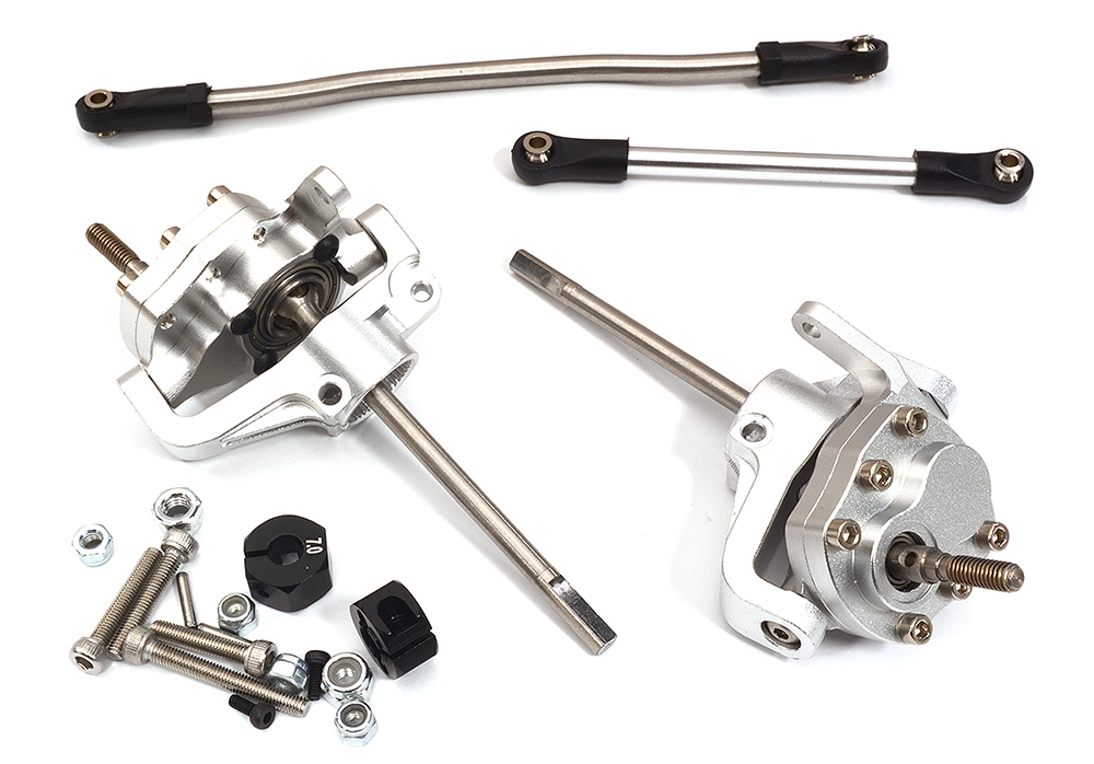 C30575SILVER Alloy Machined Front Portal Axle Conversion for Axial 1/10 SCX10 II - Image 1