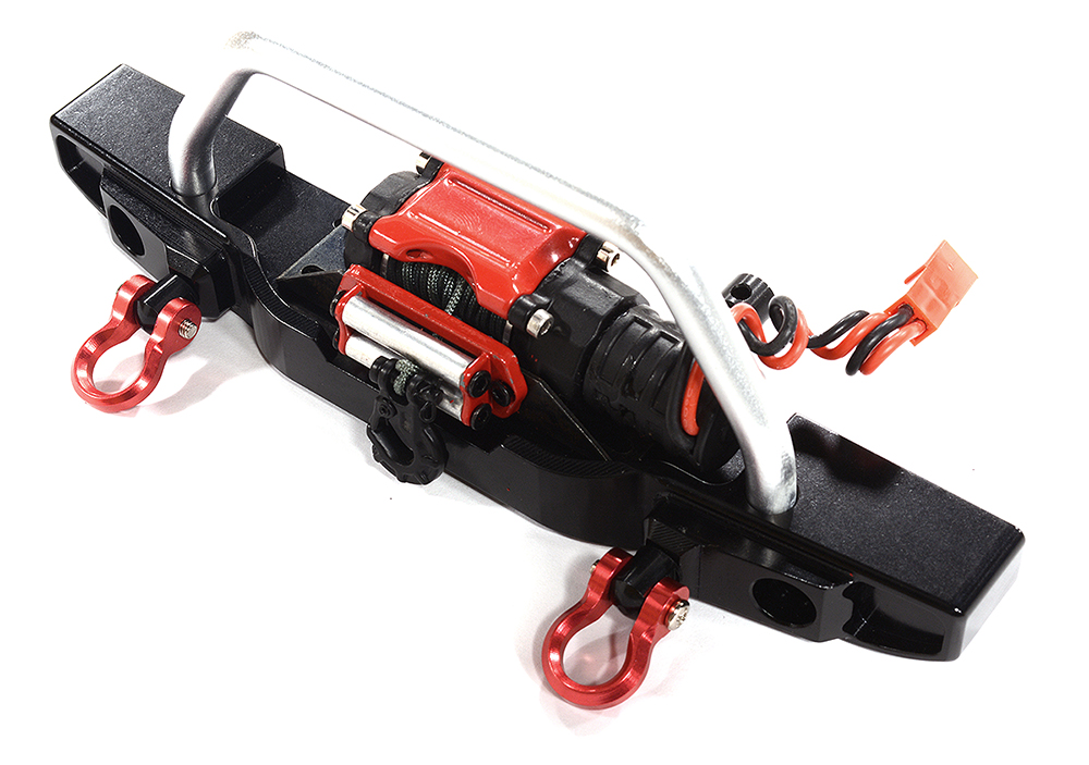 C30601BLACKSILVER Realistic Front Bumper w/ LED & Power Winch for Axial SCX10 III Scale Crawler - Image 1