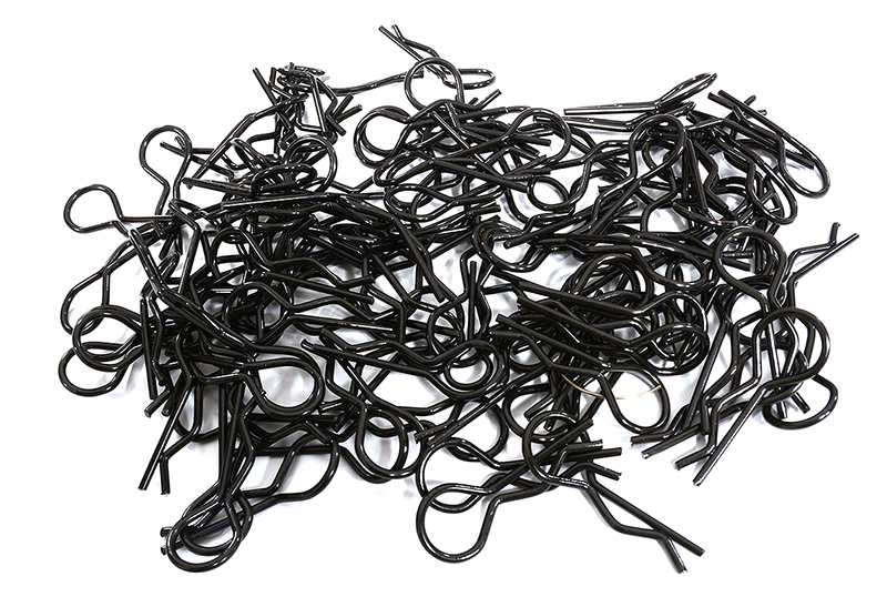 C30628BLACK Bent-Up Body Clips (100) for 1/8 Scale RC (LxW=33x12mm) - Image 1