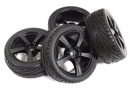 5 Spoke Complete Wheel & Tire Set (4) for 1/10 Touring Car Offset 3.5mm