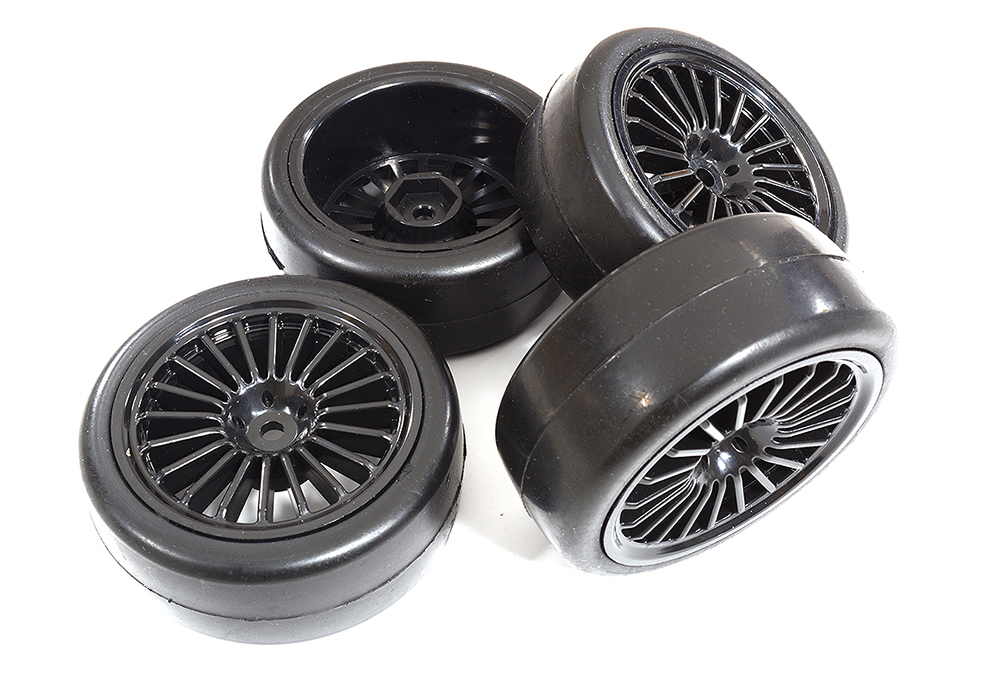 C30631 20 Spoke Complete Wheel & Tire Set (4) for 1/10 Touring Car W=26mm Offset 3.5mm - Image 1