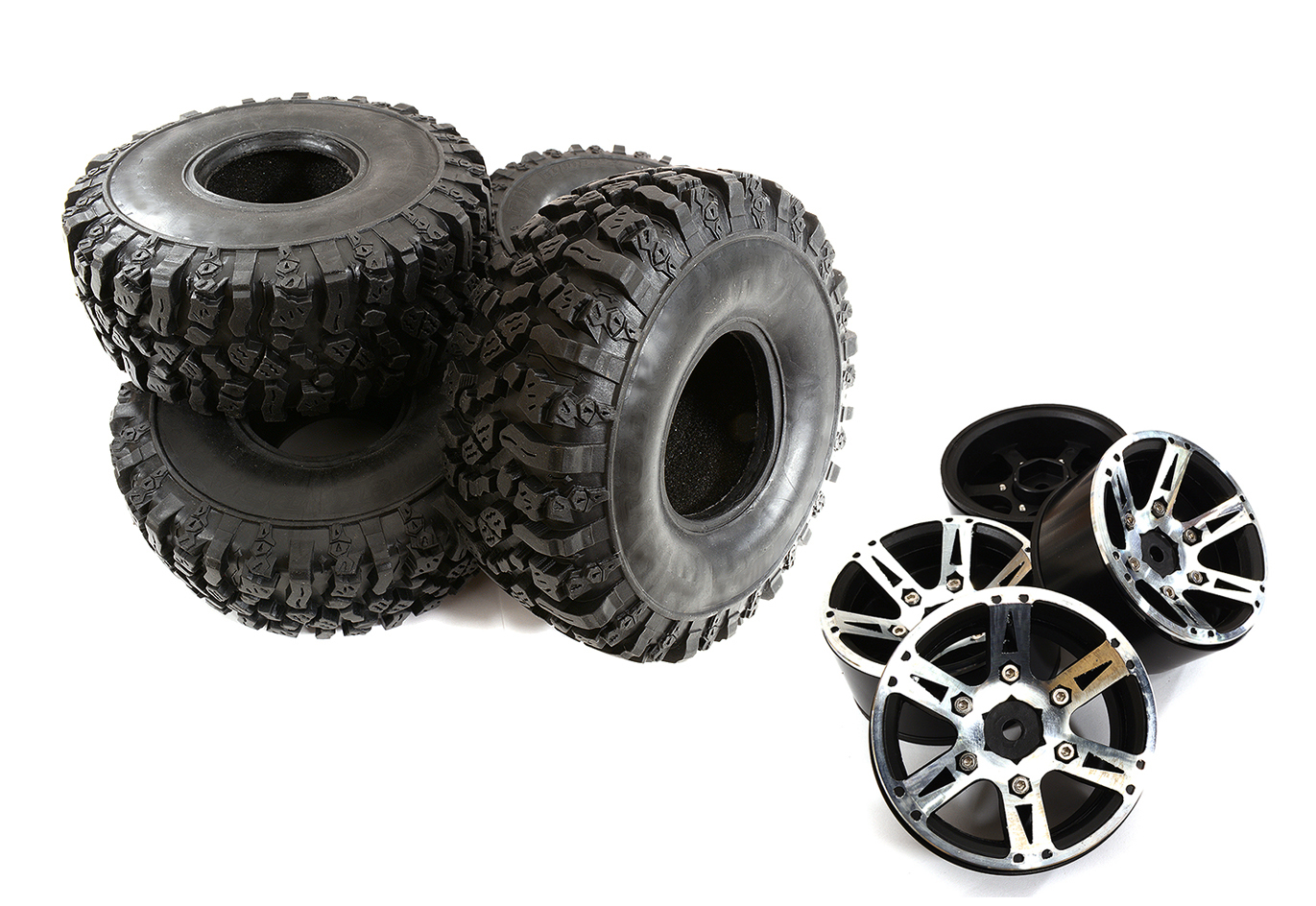 C30712 Billet Alloy 6 Spoke 1.9 Wheel & Tire (4) for Scale Crawler (O.D.=122mm) - Image 1