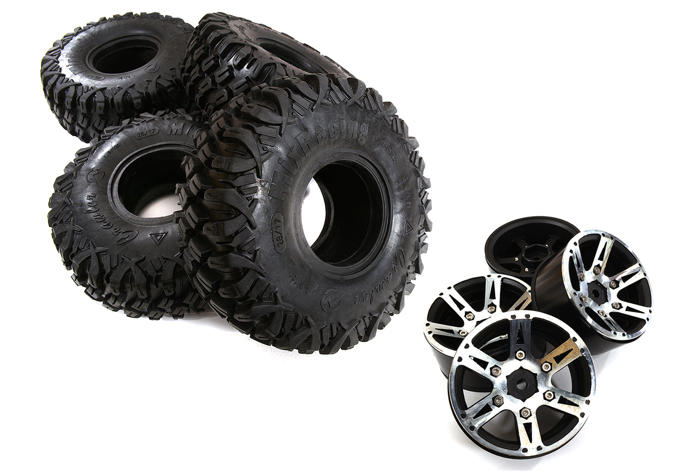 C30717 Billet Alloy 6 Spoke 1.9 Wheel & Tire (4) for Scale Crawler (O.D.=122mm) - Image 1