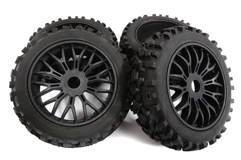 C30743 Rubber Tires, Wheels & Inserts TK06 Style w/ 17mm Hex for 1/8 Buggy Size 4pcs. - Image 1