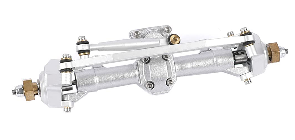 C30785SILVER Billet Machined Alloy Complete Front Axle for Axial 1/24 SCX24 Rock Crawler - Image 1