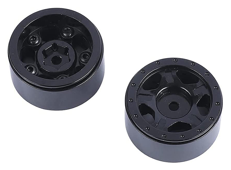 C30790BLACK Black Billet Machined Alloy Wheels (2) for Axial 1/24 SCX24 Rock Crawler - Image 1