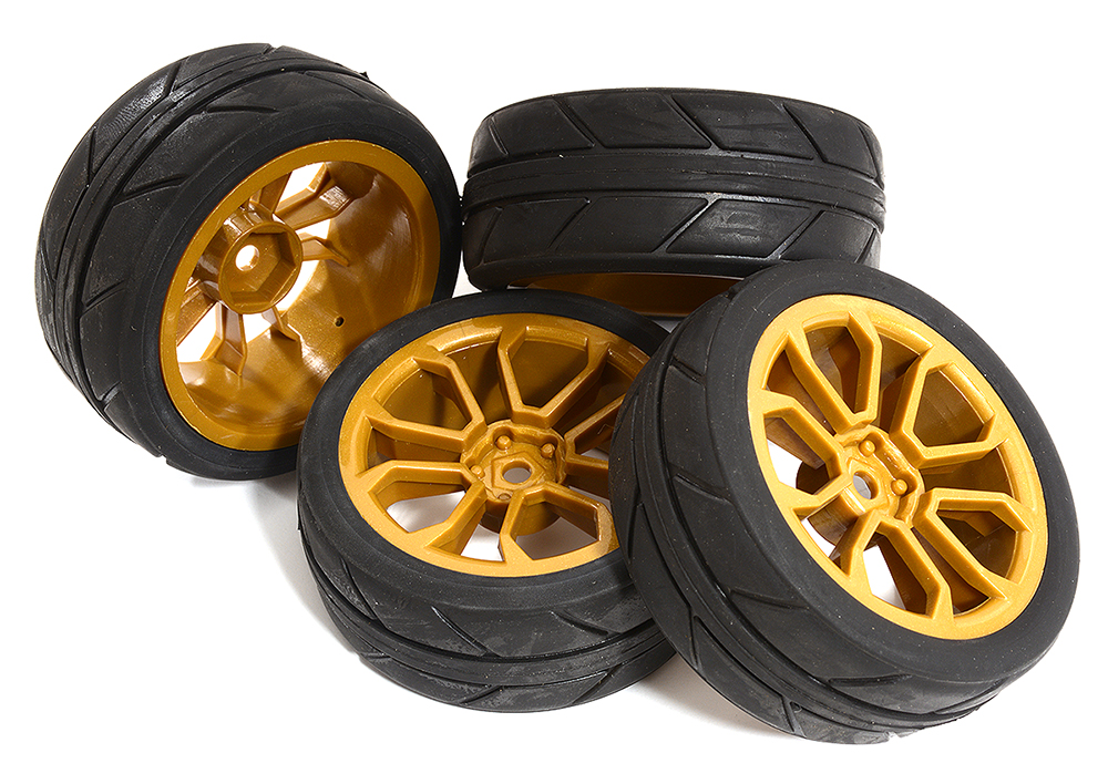 C30828 10 Spoke Complete Wheel & Tire Set (4) for 1/10 Touring Car W=26mm Offset 3.5mm - Image 1