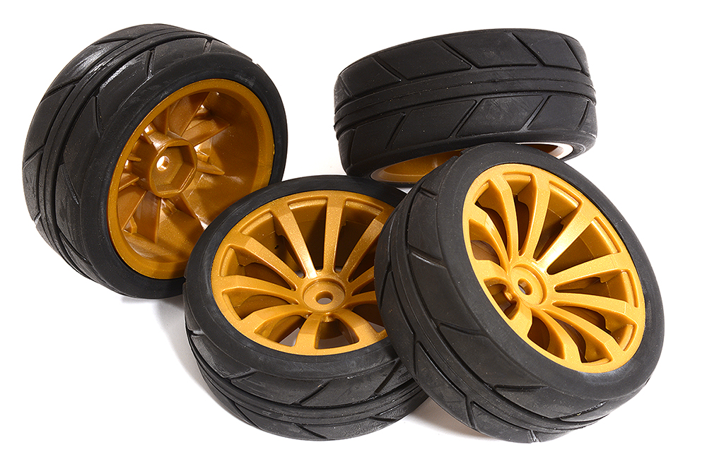 C30834 10 Spoke Complete Wheel & Tire Set (4) for 1/10 Touring Car W=26mm Offset 6.5mm - Image 1