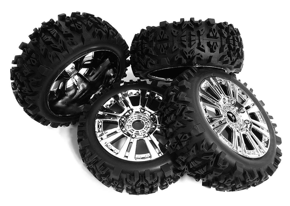 C30847 Tires, Wheels & Inserts TK25 Style w/ 17mm Hex for 1/8 Buggy Size 4pcs OD=122mm - Image 1