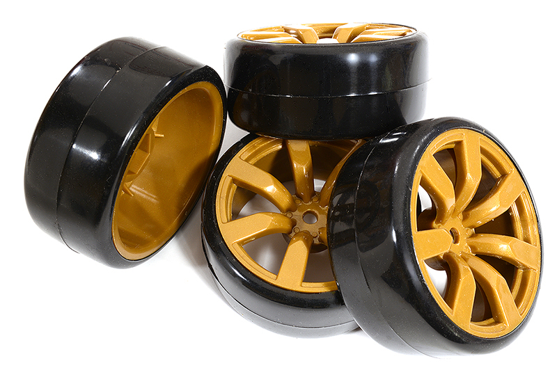 C30874 7 Spoke Wheel & Tire Set (4) for Drift Racing (O.D.=62mm) W=26mm Offset 3.5mm - Image 1