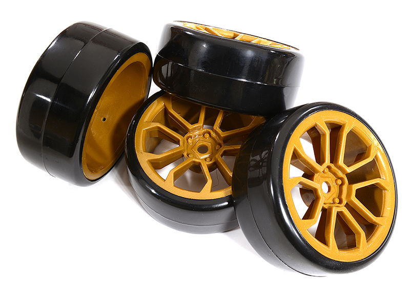 C30875 10 Spoke Wheel & Tire Set (4) for Drift Racing (O.D.=62mm) W=26mm Offset 3.5mm - Image 1