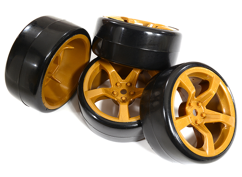 C30877 5 Spoke Wheel & Tire Set (4) for Drift Racing (O.D.=62mm) W=26mm Offset 2.5mm - Image 1
