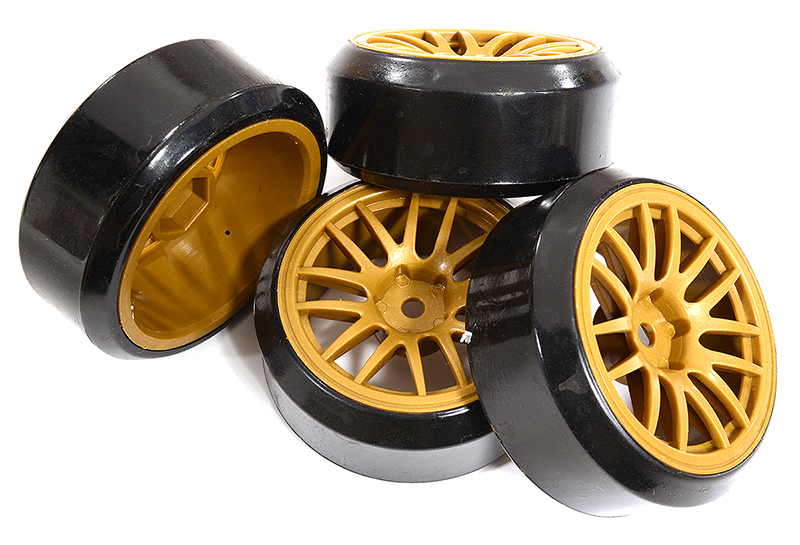C30878 14 Spoke Wheel & Tire Set (4) for Drift Racing (O.D.=62mm) W=26mm Offset 2.5mm - Image 1