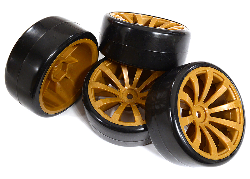 C30881 10 Spoke Wheel & Tire Set (4) for Drift Racing (O.D.=62mm) W=26mm Offset 6.5mm - Image 1