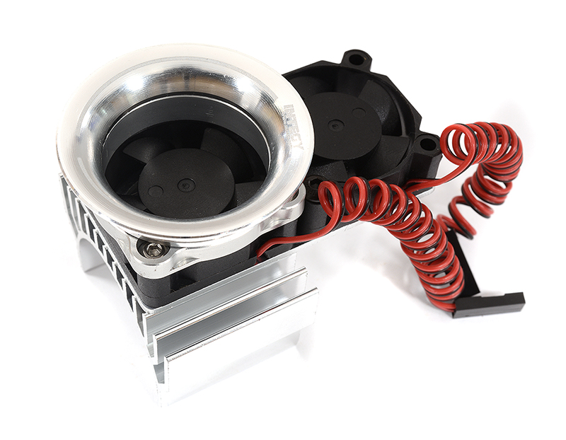 C30954SILVER 36mm Motor Heatsink + Twin 30x30mm Fan w/ Intake Ram Funnel for 1/10 Scale - Image 1