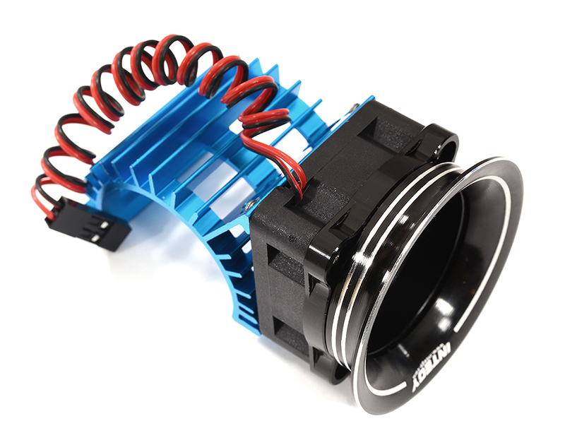 C30958BLUE 28mm Motor Heatsink + 25x25mm Cooling Fan w/Intake Ram Funnel for 380 & 390 Size - Image 1