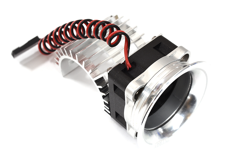 C30958SILVER 28mm Motor Heatsink + 25x25mm Cooling Fan w/Intake Ram Funnel for 380 & 390 Size - Image 1