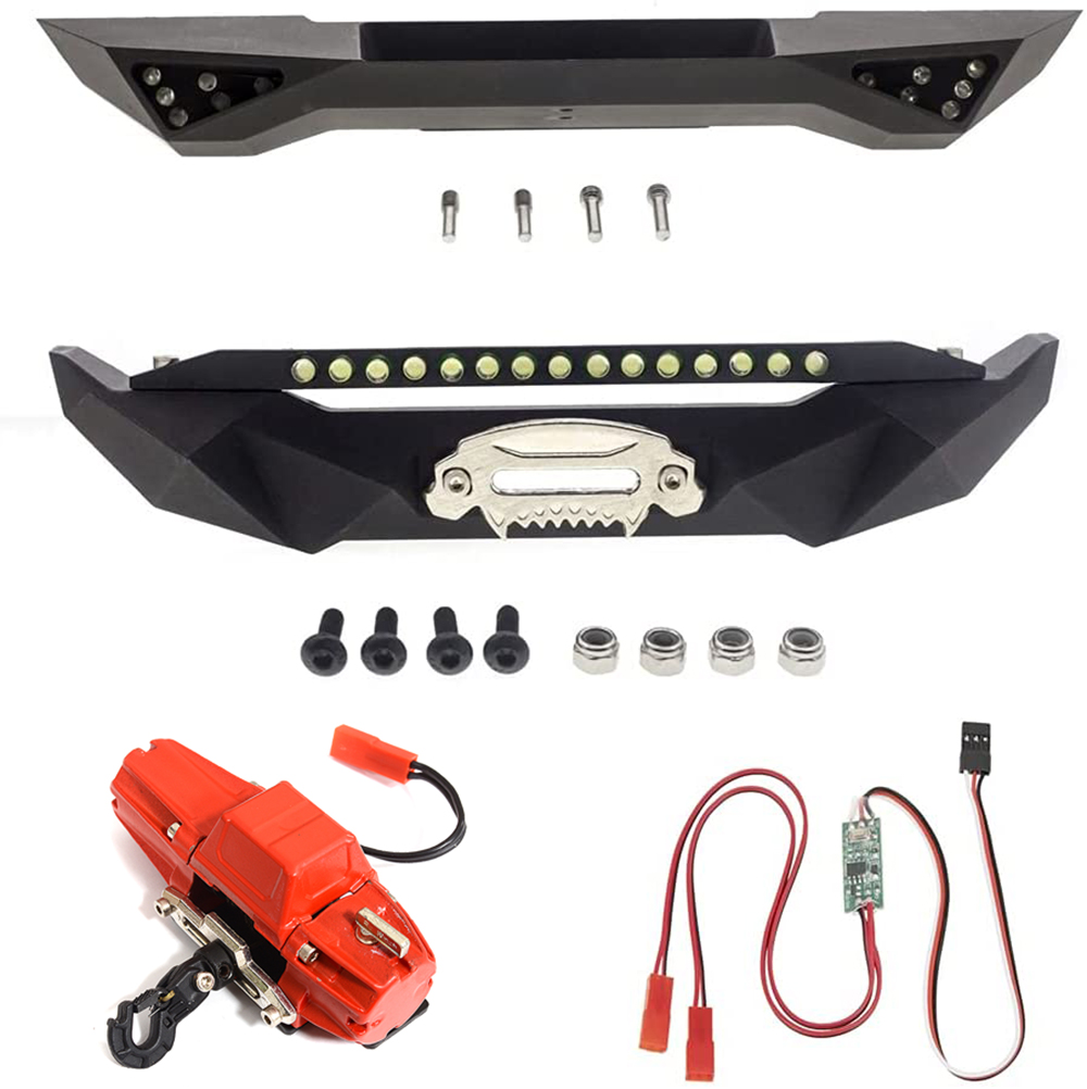 C30988BLACKRED Alloy F&R Bumper + LED w/ Winch & 3rd Ch. Controller for SCX-10 Trail Crawler - Image 1