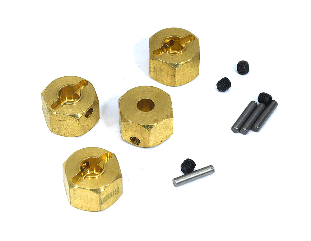 C31048 12mm Hex Wheel (4) Hub Brass 8mm Thick for Axial SCX-10, Wraith & CC01 Crawler - Image 1