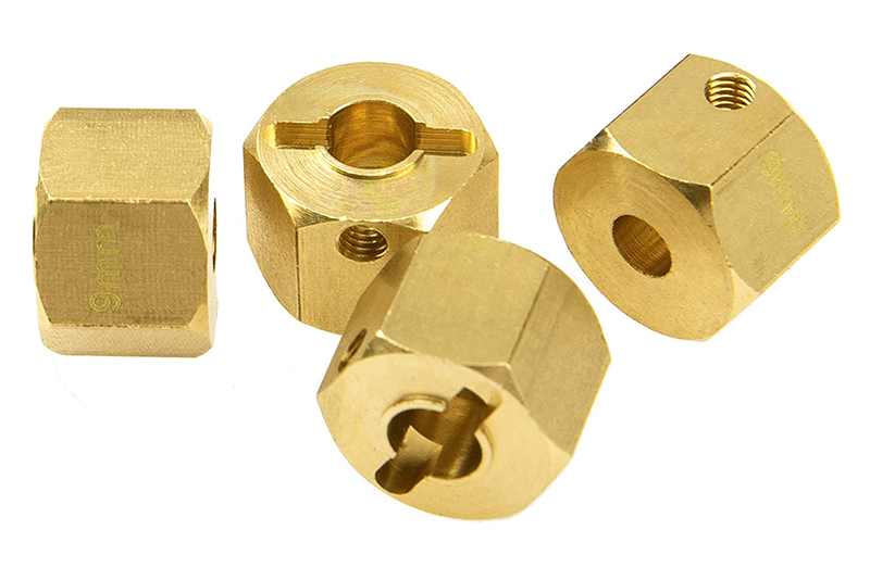 C31049 12mm Hex Wheel (4) Hub Brass 9mm Thick for Axial SCX-10, Wraith & CC01 Crawler - Image 1