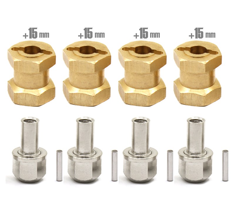 C31052 12mm Hex Wheel (4) Hub Brass 15mm Thick for Axial SCX-10, D90 & D110 Crawler - Image 1