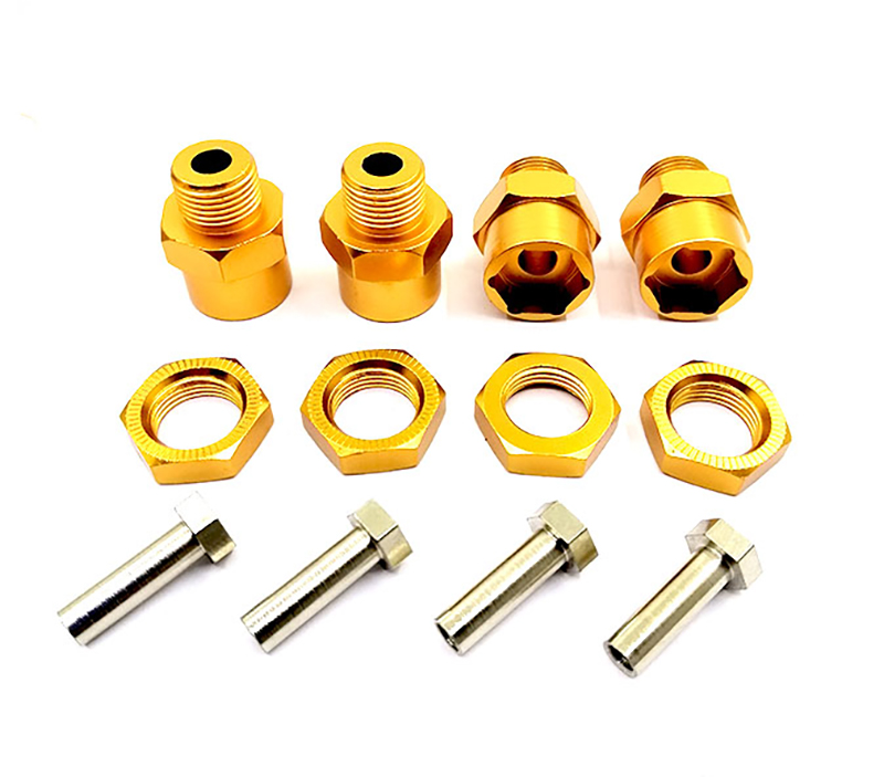 C31086GOLD 12-to-17mm Conversion Alloy Hex Wheel (4) Hub +10mm Offset for 1/10 Scale RC - Image 1