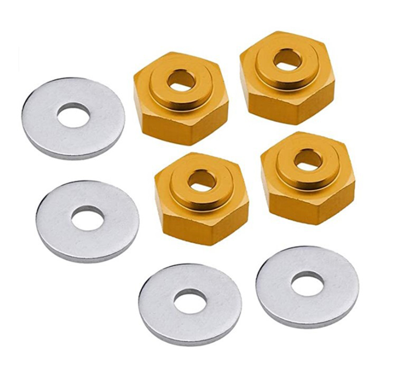 C31087GOLD 12-to-17mm Conversion Alloy Hex Wheel (4) Hub +1mm Offset for 1/10 Scale RC - Image 1
