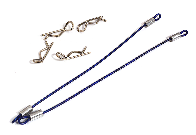 C31116BLUE Secured Body Clip (4) with 80mm Retainer Link for 1/16 & 1/10 RC - Image 1