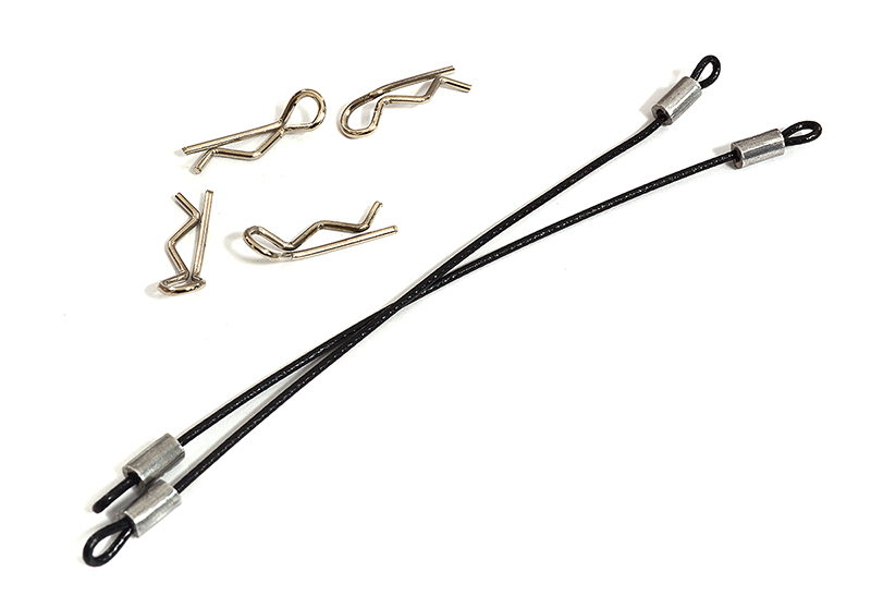 C31118BLACK Secured Body Clip (4) with 120mm Retainer Link for 1/16 & 1/10 RC - Image 1