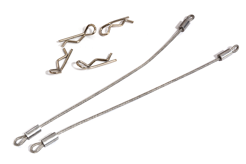 C31118SILVER Secured Body Clip (4) with 120mm Retainer Link for 1/16 & 1/10 RC - Image 1