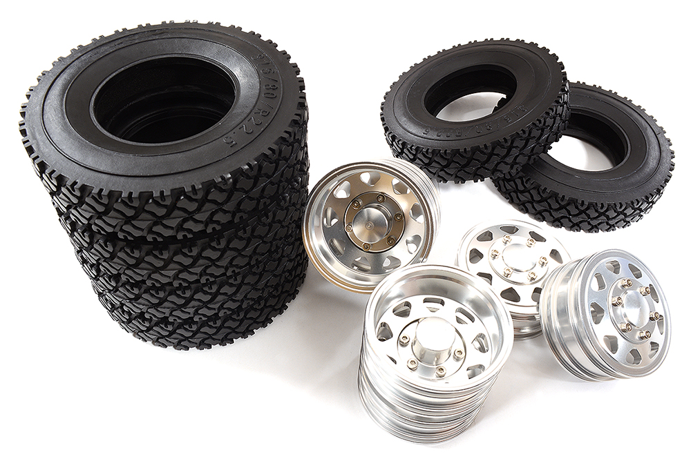 C31125 Front & Rear Alloy Wheel and Tire Set for 1/14 Tamiya RC Truck in 4pcs - Image 1