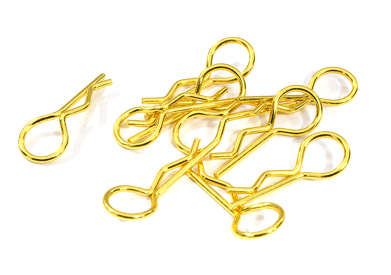 C31135GOLD Bent-Up Body Clips (10) for 1/10 RC Cars & Trucks (LxW=24x9mm) - Image 1