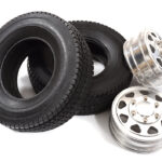 Machined Alloy Front Wheel & Tire (2) Set for Tamiya 1/14 Scale Trucks W=25mm