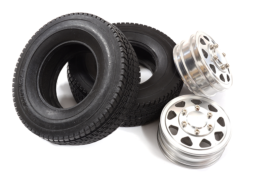 C31137 Machined Alloy Front Wheel & Tire (2) Set for Tamiya 1/14 Scale Trucks W=25mm - Image 1