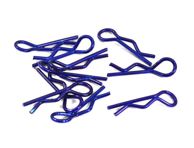 C31148BLUE Color Bent-Up Body Clips (10) for 1/10 RC Cars & Trucks (LxW=25x7mm) - Image 1
