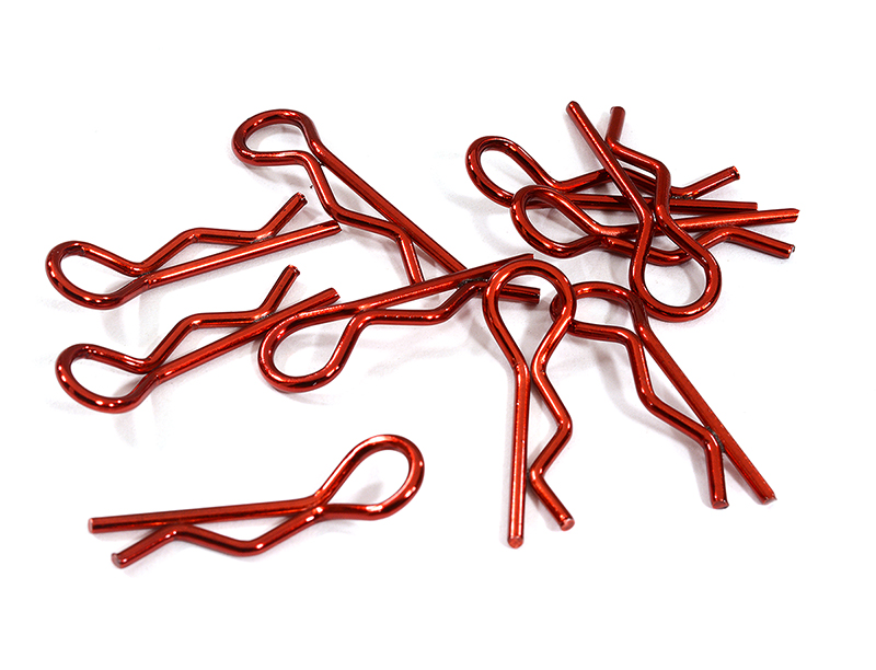 C31148RED Color Bent-Up Body Clips (10) for 1/10 RC Cars & Trucks (LxW=25x7mm) - Image 1