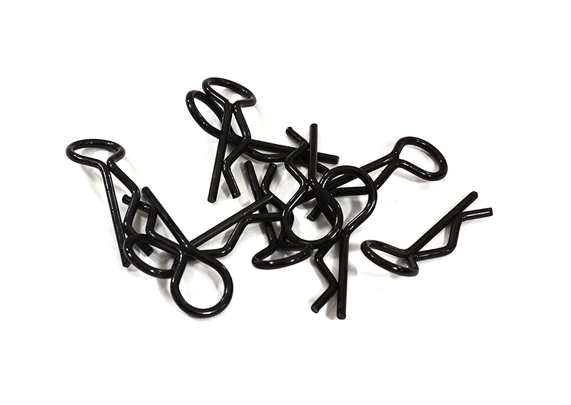 C31149BLACK Bent-Up Body Clips (10) for 1/10 RC Cars & Trucks (LxW=23x9mm) - Image 1