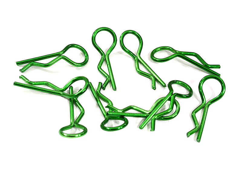 C31149GREEN Color Bent-Up Body Clips (10) for 1/10 RC Cars & Trucks (LxW=23x9mm) - Image 1