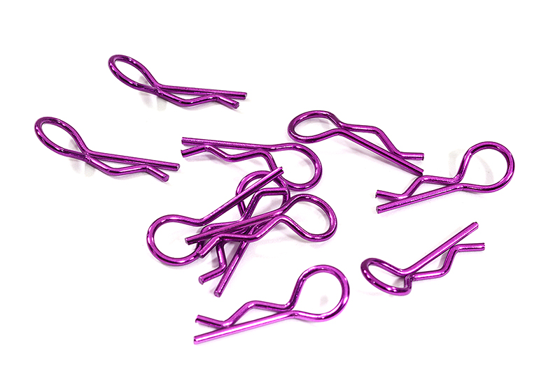 C31149PURPLE Color Bent-Up Body Clips (10) for 1/10 RC Cars & Trucks (LxW=23x9mm) - Image 1