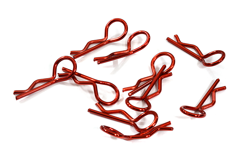 C31149RED Color Bent-Up Body Clips (10) for 1/10 RC Cars & Trucks (LxW=23x9mm) - Image 1