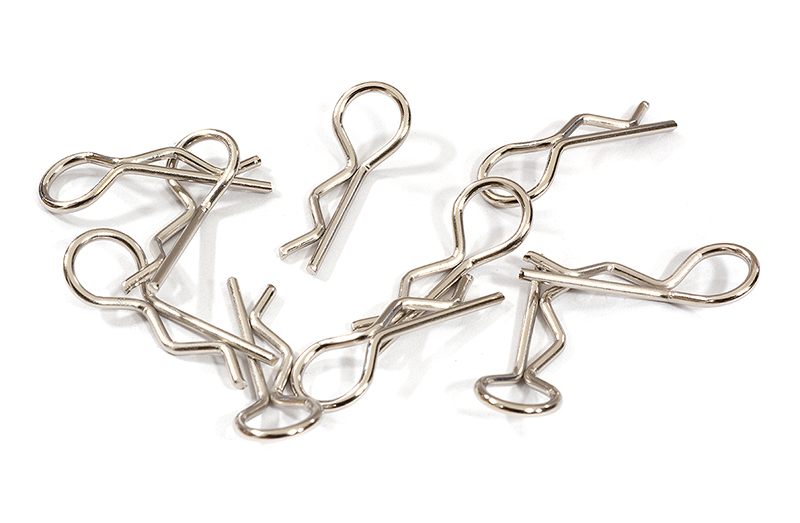 C31149SILVER Bent-Up Body Clips (10) for 1/10 RC Cars & Trucks (LxW=23x9mm) - Image 1
