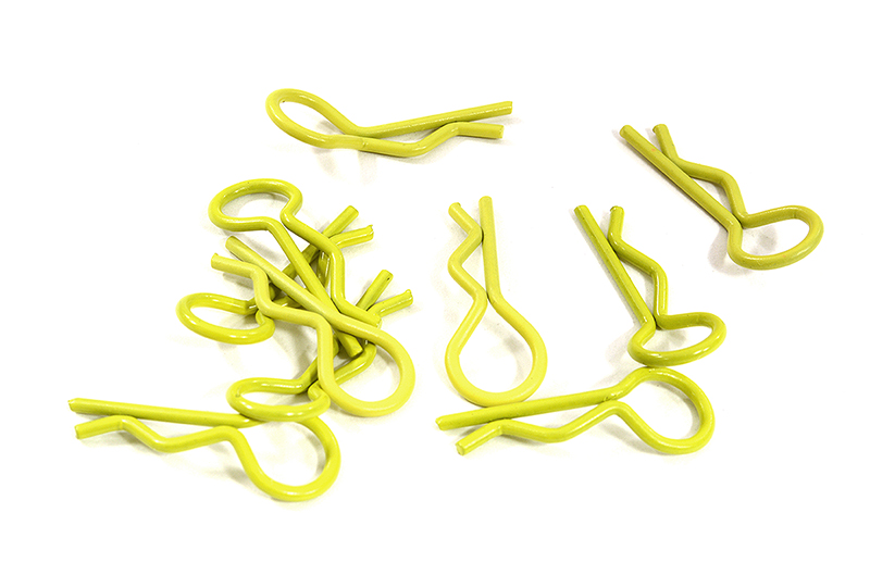 C31149YELLOW Color Bent-Up Body Clips (10) for 1/10 RC Cars & Trucks (LxW=23x9mm) - Image 1