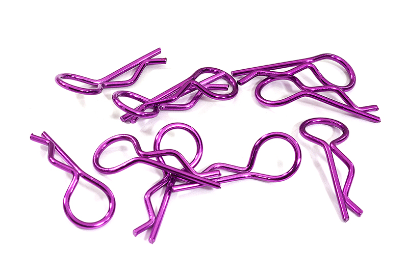 C31150PURPLE Color Bent-Up Body Clips (10) for 1/10 RC Cars & Trucks (LxW=24x9mm) - Image 1