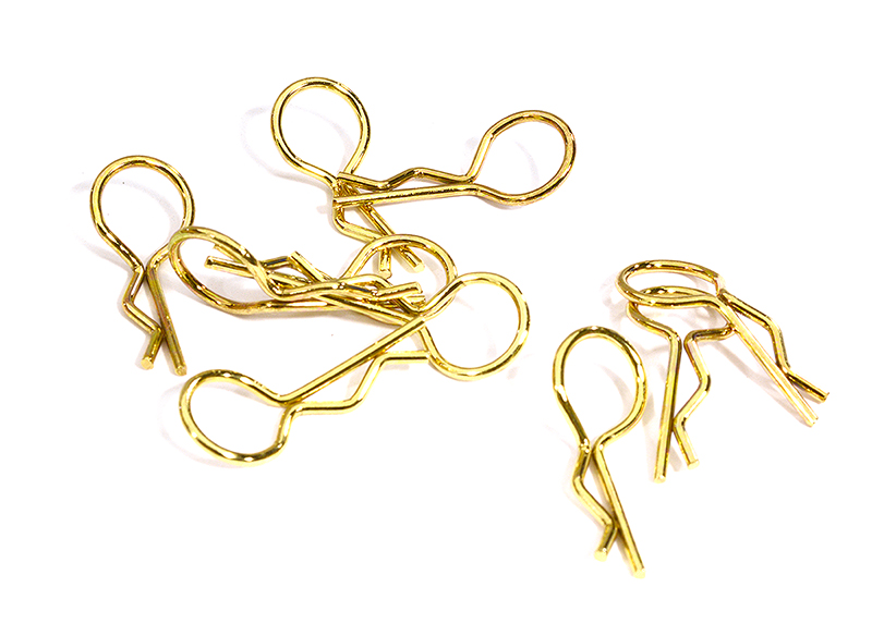 C31151GOLD Bent-Up Body Clips (10) for 1/10 RC Cars & Trucks (LxW=24x11mm) - Image 1