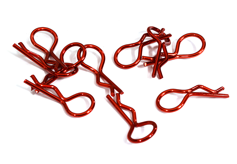 C31153RED Color Bent-Up Body Clips (10) for 1/8 RC Cars & Trucks (LxW=25x11mm) - Image 1